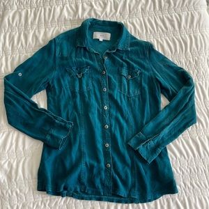 Super soft deep teal button up large